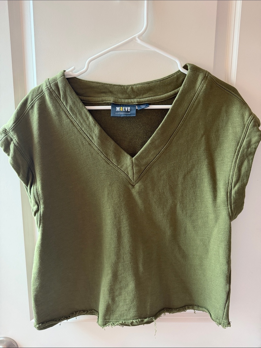 Anthropologie Maeve Olive Green V-Neck Crop Top